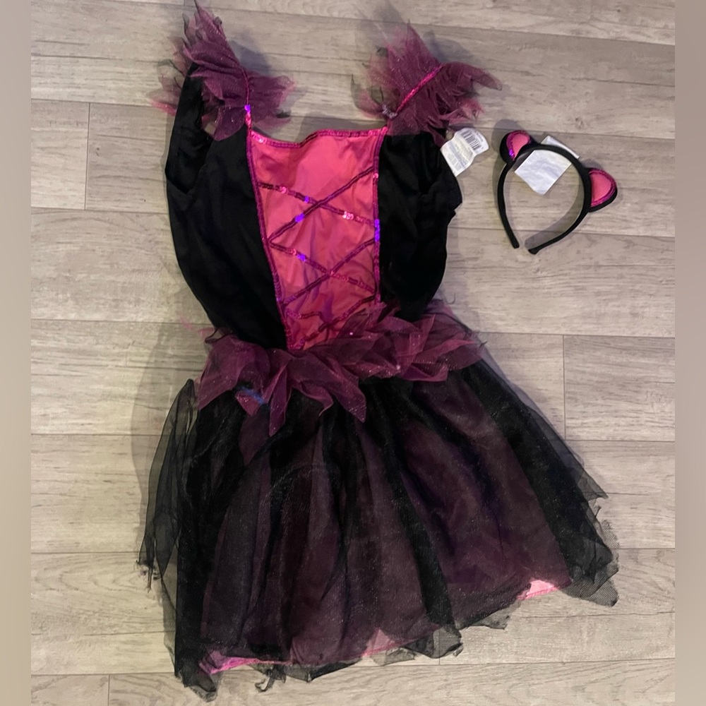 Halloween cute cat Pink and Black Kids Costume with Headband